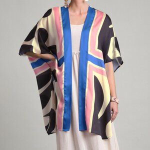 Umgee Abstract Print Open-Front Kimono - Royal Mix